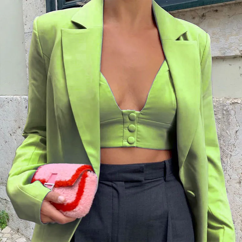 Women Blazer Oversize 2019 Autumn Long Coat Sexy Simple Candy Color Slim Long-sleeved Suit Kendall Fashion Avocado Green | Женская