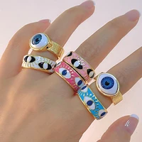 new ins gold plated pink evil eye rings for women y2k jewelry vintage charms goth rings opening adjustable 90s aesthetic friends