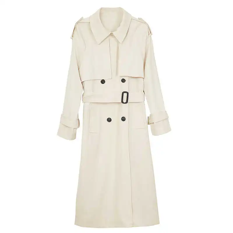 

LANMREM Women's Mid Long Windbreaker Double Breasted Temperament Loose Fit Fashion Tide Summer 2021 New Arrival 2K2108