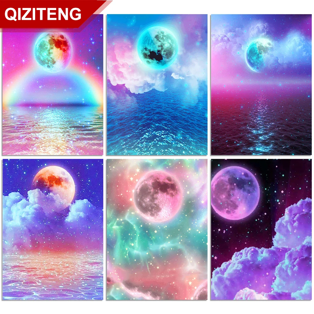 

Алмазная 5D картина QIZITENG с пейзажем «сделай сам», пейзаж, мечта, луна, полная выкладка, круглая вышивка, мозаика ручной работы, украшение для д...