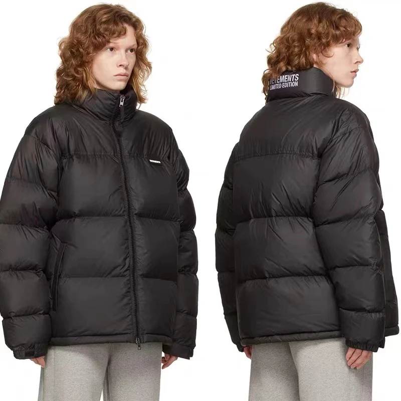 

Long Stand Collar Wool Down Vetements Jacket Men Women Winter Zipper Outwear Hip Hop Back Embroidered VETENEMTS White Logo Tag
