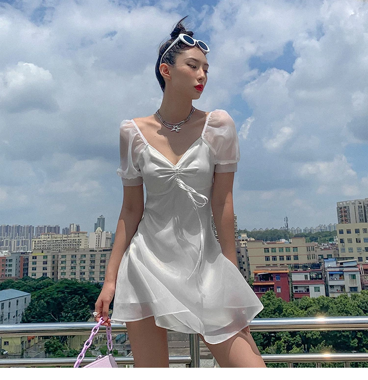 

2021 Fashion Women Summer Sundress Dress Harajuku Korean Style Sexy Elegantes Fairy White Dress Cute Kawaii dress for women