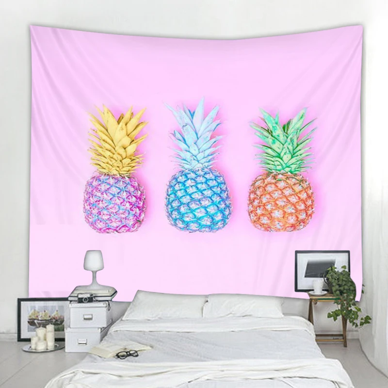 

Hot selling explosion models pink pineapple print background tapestry wall decoration cloth multiple sizes