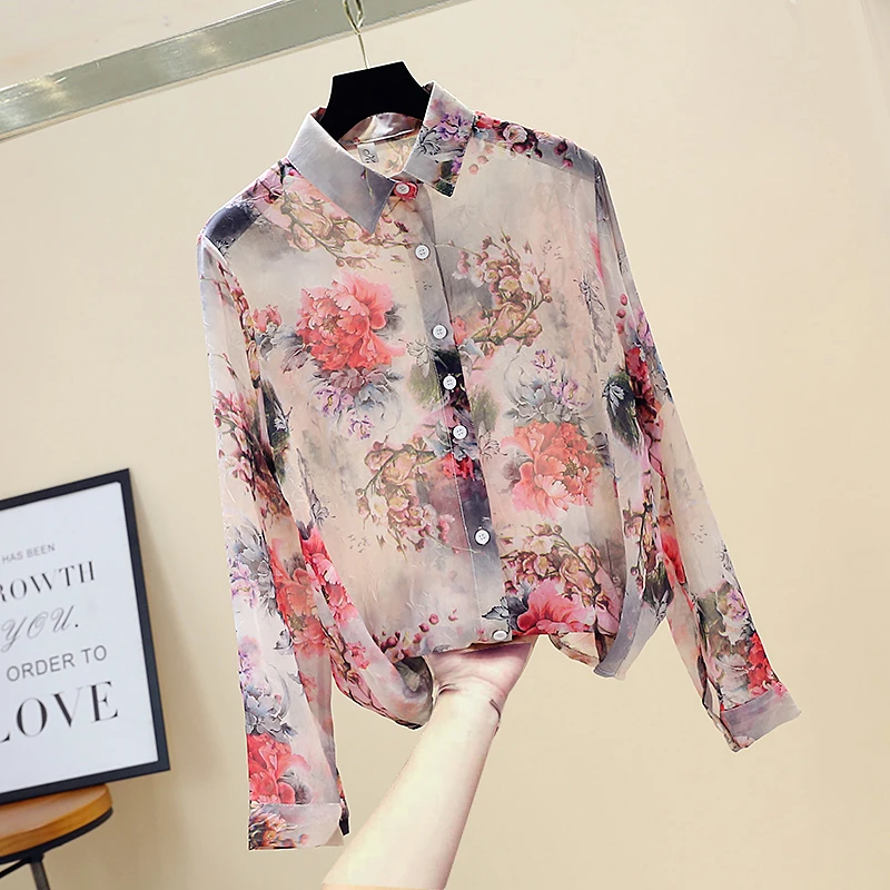 

Spring 2021 New Arrival Vintage Floral Print Shirt Women Fashion Chiffon Blouse Long Sleeve Elegant Tops