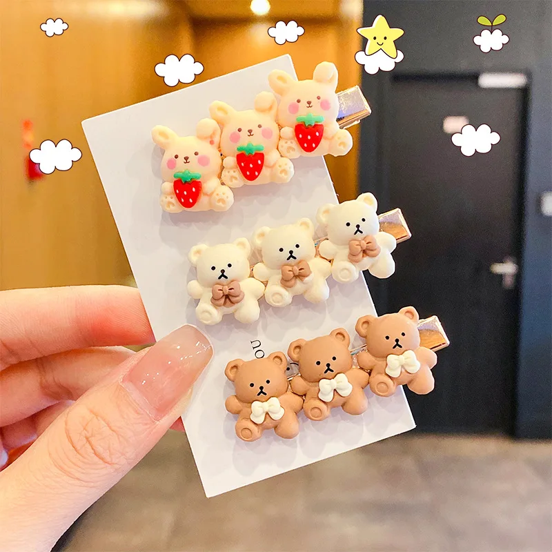 

New Fashion Cute Children Cartoon Bear Hairpin Girls Color Fixed Hairpin Children Baby Sweet Hair Accessories
