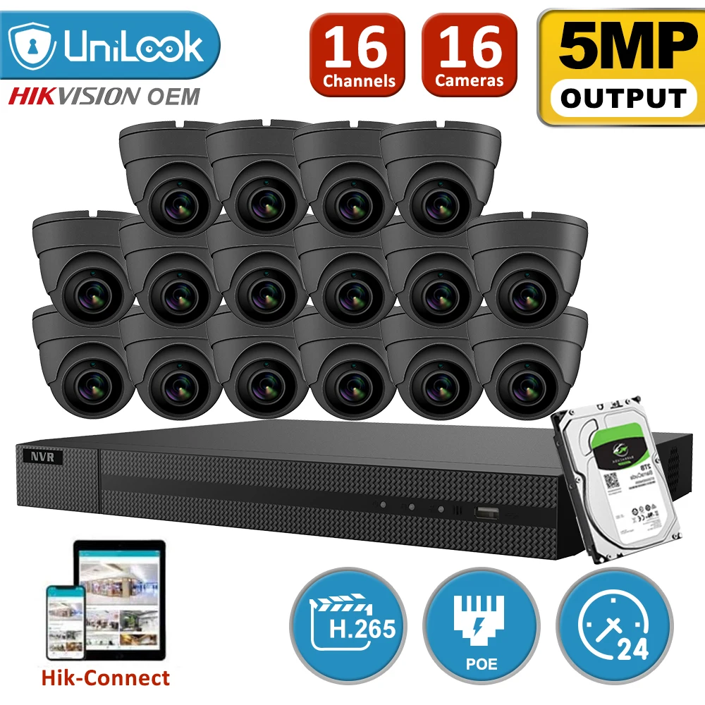 Сетевой видеорегистратор UniLook 16CH 16 шт. 5 Мп серый компактный купол сетевой система