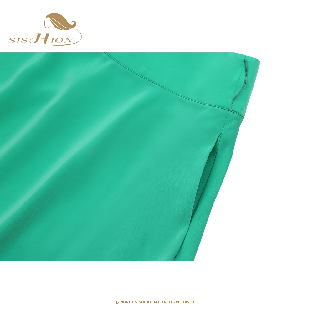 Женская шифоновая юбка средней длины SISHION однотонная зеленая с высокой талией на