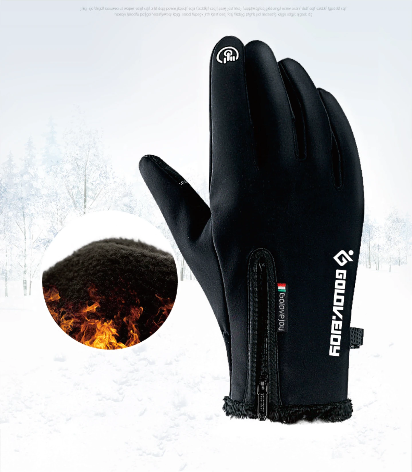 

Outdoor waterproof gloves winter touch screen men and women windproof and warm riding full finger zipper sports plus velvet moun