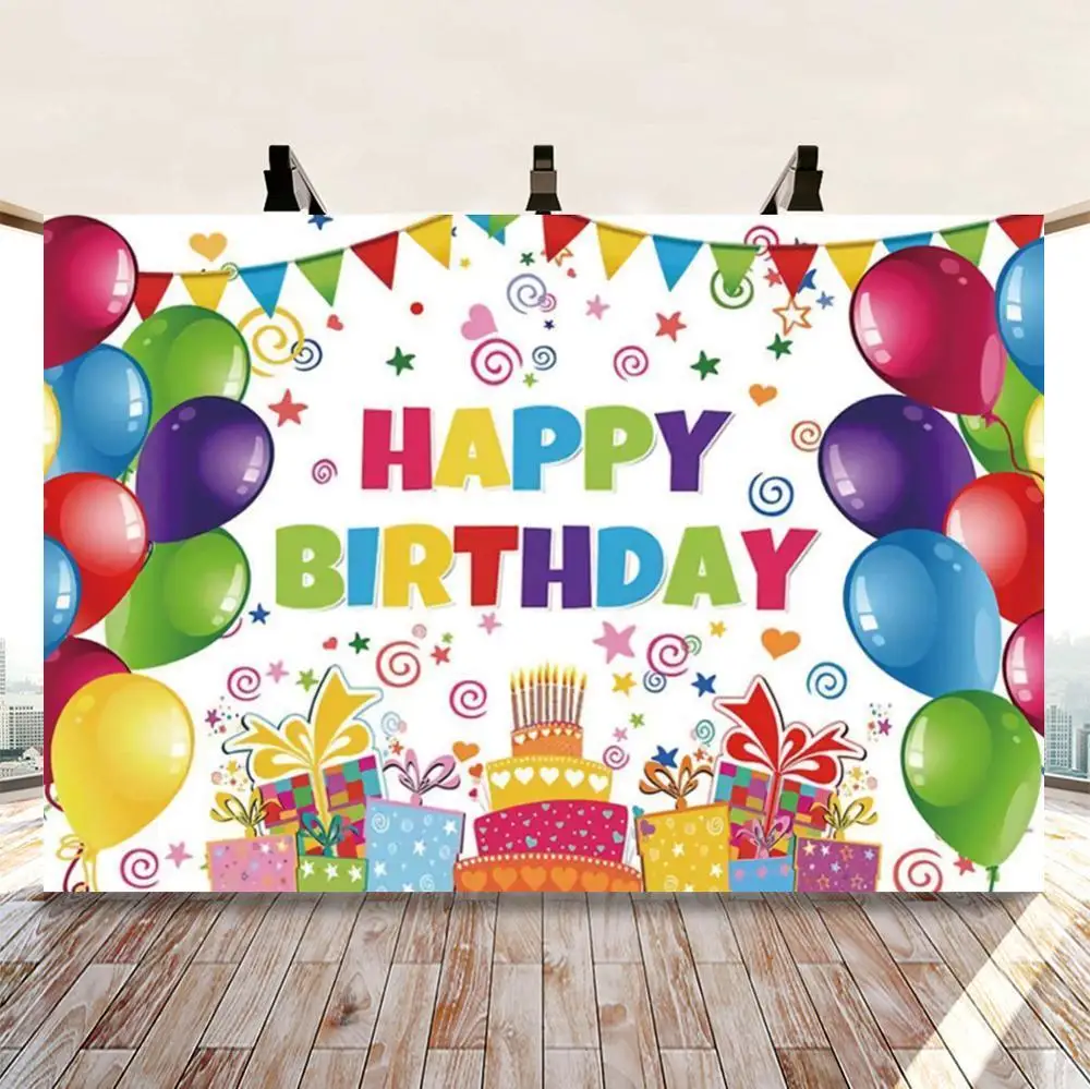 

Nitree Photography Background Happy Birthday Party Banner Balloon Colored flag Backdrops Photo Studio Photocall Photozone Decor