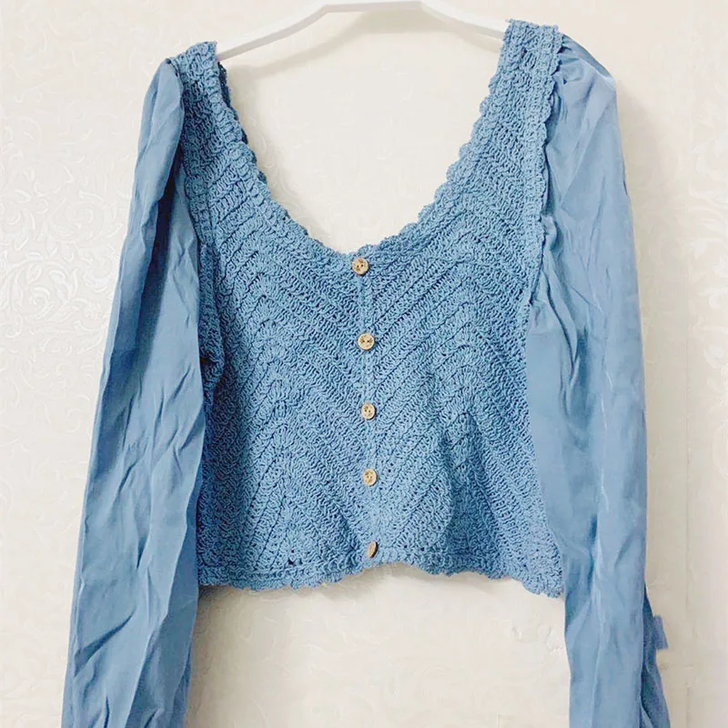 

Fashion Casual Elegant Chic Cardigan Spring Autumn Korean Knitted Blouse Solid Color Long Sleeve V-neck Short Slim Slim Top