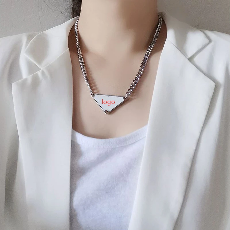 

Luokey Women Fashion Luxury Triangle Necklace Men Thick Cuban Chain Punk Necklace Lady Party Hip Hop Wedding Choker Jewelry Gift