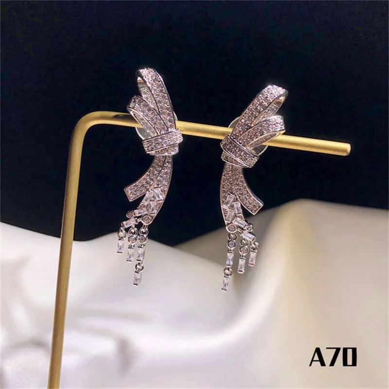 Женские серьги капельки из серебра 925 пробы свадебные с фианитом длинные