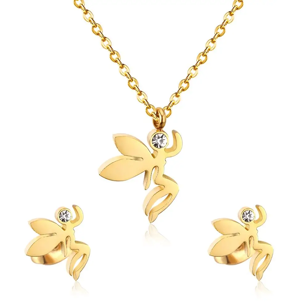 LUXUKISSKIDS Модные Ювелирные наборы из нержавеющей стали ожерелье серьги для женщин