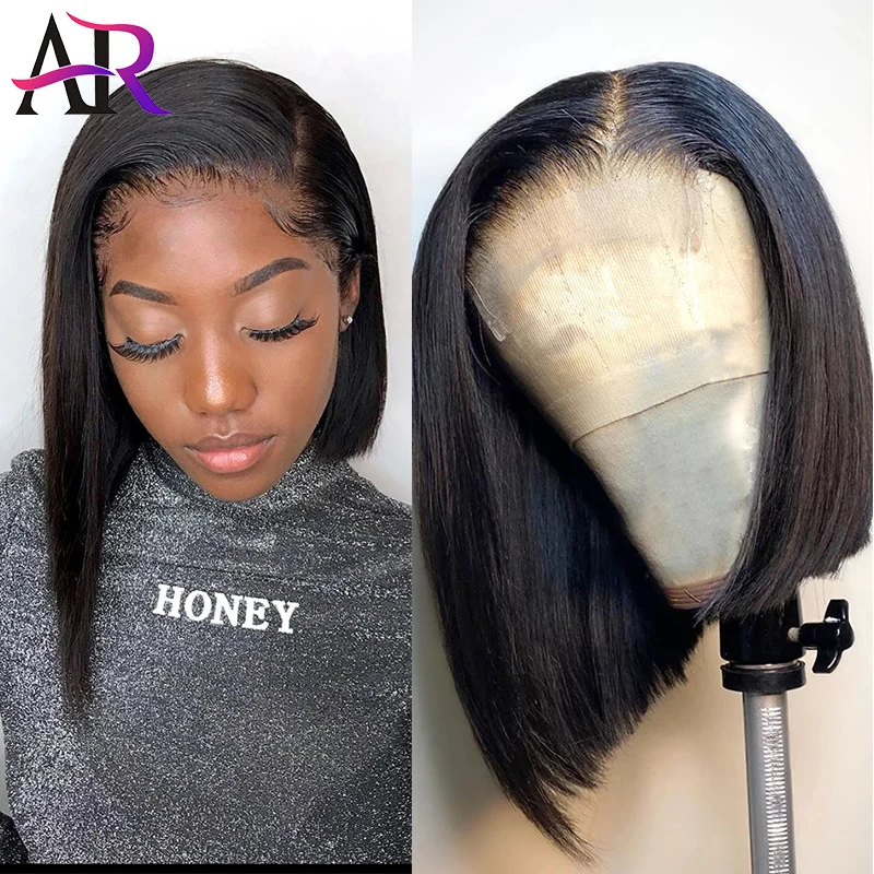 

A&R Bone Straight Short Bob Lace Front Human Hair Wigs Brazilian Closure Frontal Wig Pre Plucked Remy Glueless Full For Woman