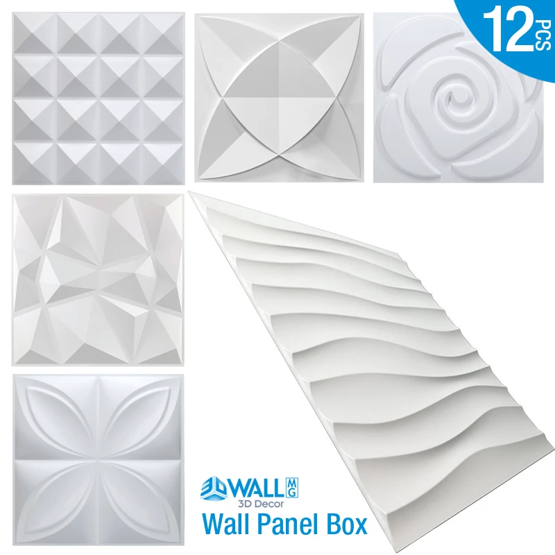 Декоративная настенная 3D панель s в бриллиантах матовый белый дизайн 30x30 см