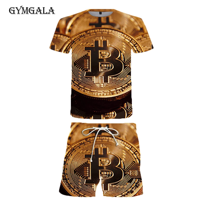 

Men's Short Sleeve Loose T-shirt Bitcoin 3D Print Plus Casual Streetwear Fashion T Shirt For Men Summer beach pants shorts suit