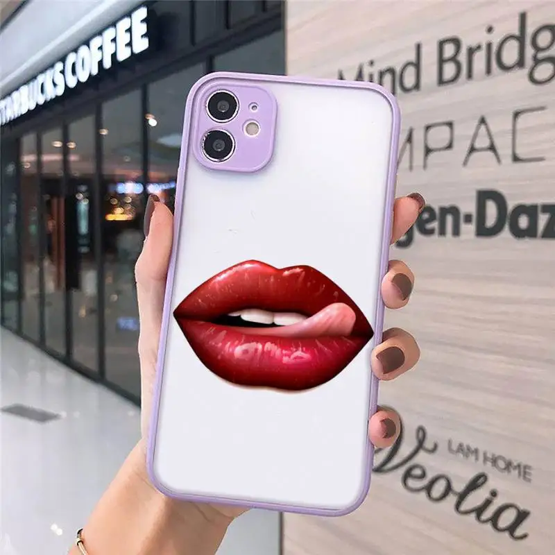 

Sexy lady make up Pink Red lips rolling Phone Cases matte transparent For iphone 7 8 11 12 plus mini x xs xr pro max cover