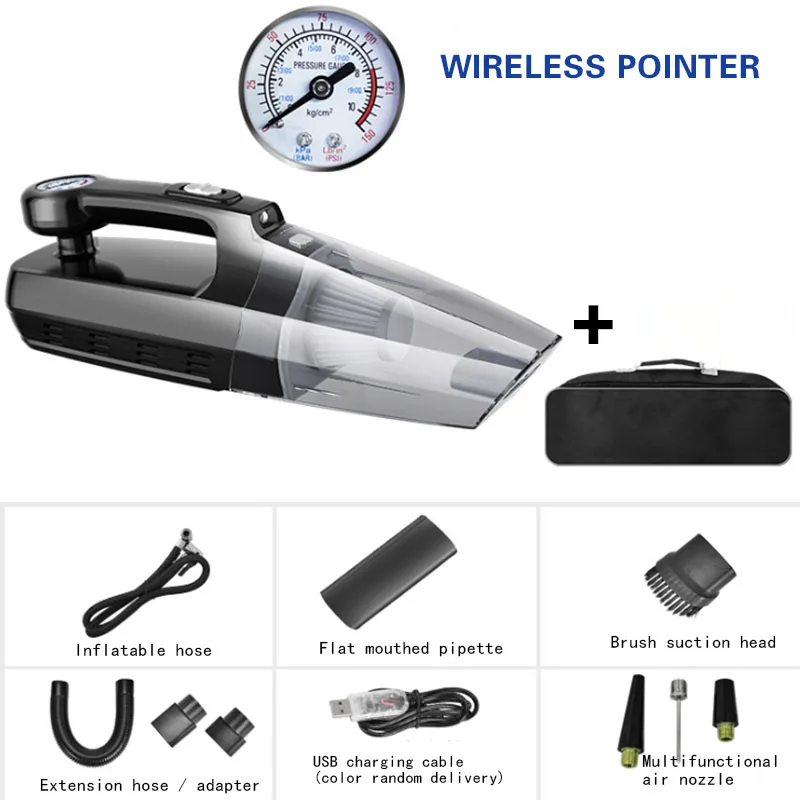 

Car Handheld Vacuum Cleaner With Digital Tire Inflator Pump Pressure Gauge LED Light Wireless Cleaner Home Auto Car Aspirateur