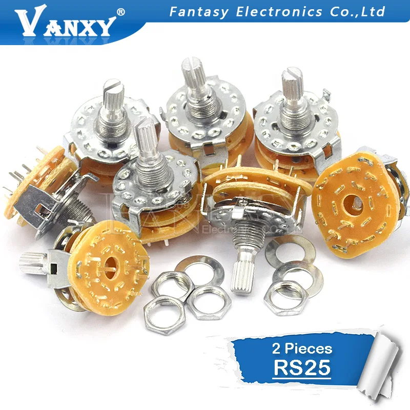 2PCS RS25 Band switch 1P11T Mount Rotary Switch Selector 2 Pole 5 Position Knob Switches | Электронные компоненты и