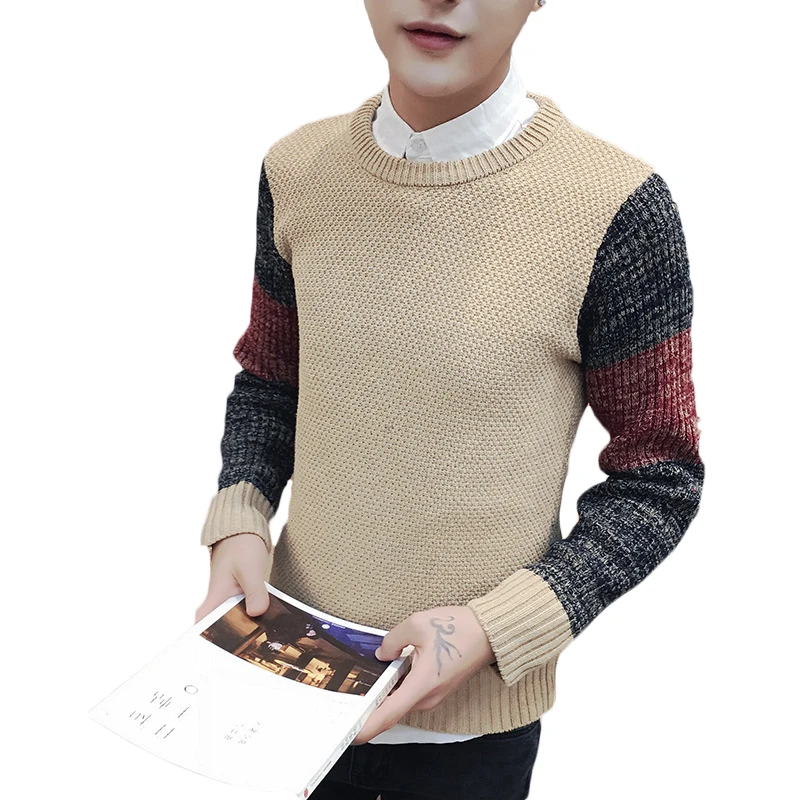 Мужской вязаный свитер с круглым вырезом Осень зима|Джемперы| |