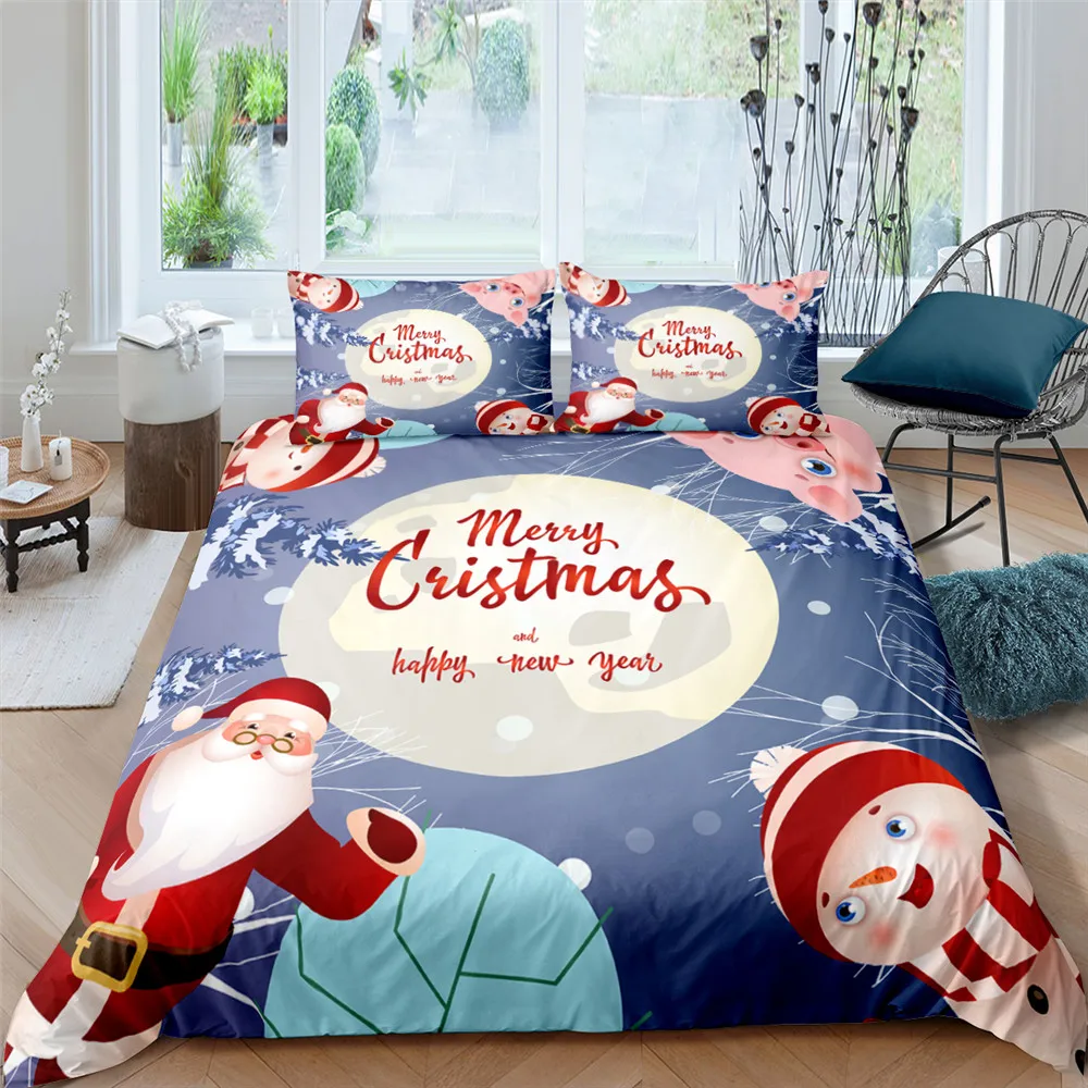 

3D Printed Merry Christmas Bedding Set 2/3 Pcs Duvet Cover Set Queen Twin King Size Christmas For Home Decoration