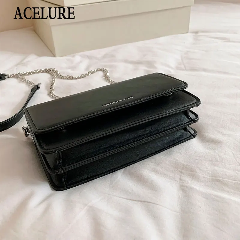 

ACELURE Multifunction Women Solid Color Handbag U Leather Crossbody Shoulder Bags for Female Small Metal Strap Messenger Bags
