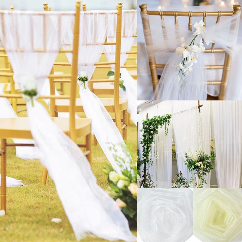 

5/10m Wedding Tulle Roll Sheer Crystal Organza Fabric Wedding DIY Decoration Mariage Birthday Event Party Organza Chair Sashes