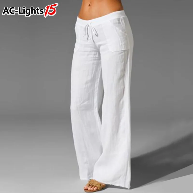 

Blue Casual Trousers sweatpants Women Cotton Pants Gray Mid Waisted Harem Loose Soft Elastic Waist White Summer wide leg Pants