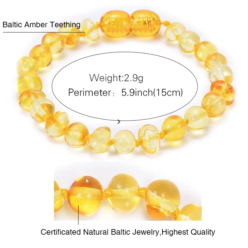 Детский Браслет из натурального янтаря расшитый бусинами в морском стиле