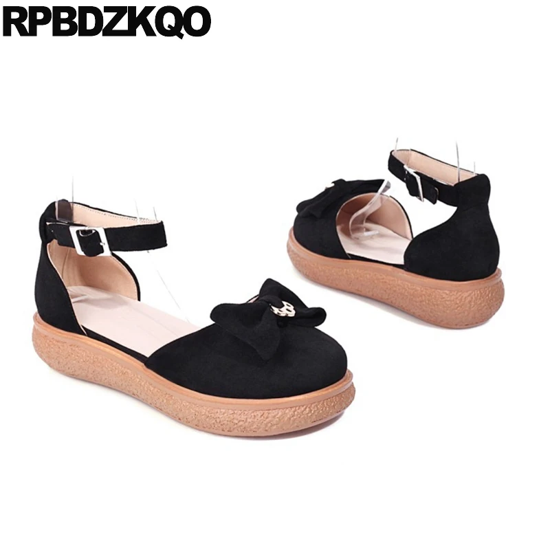 Сандалии женские замшевые на платформе плоская подошва ремешок щиколотке