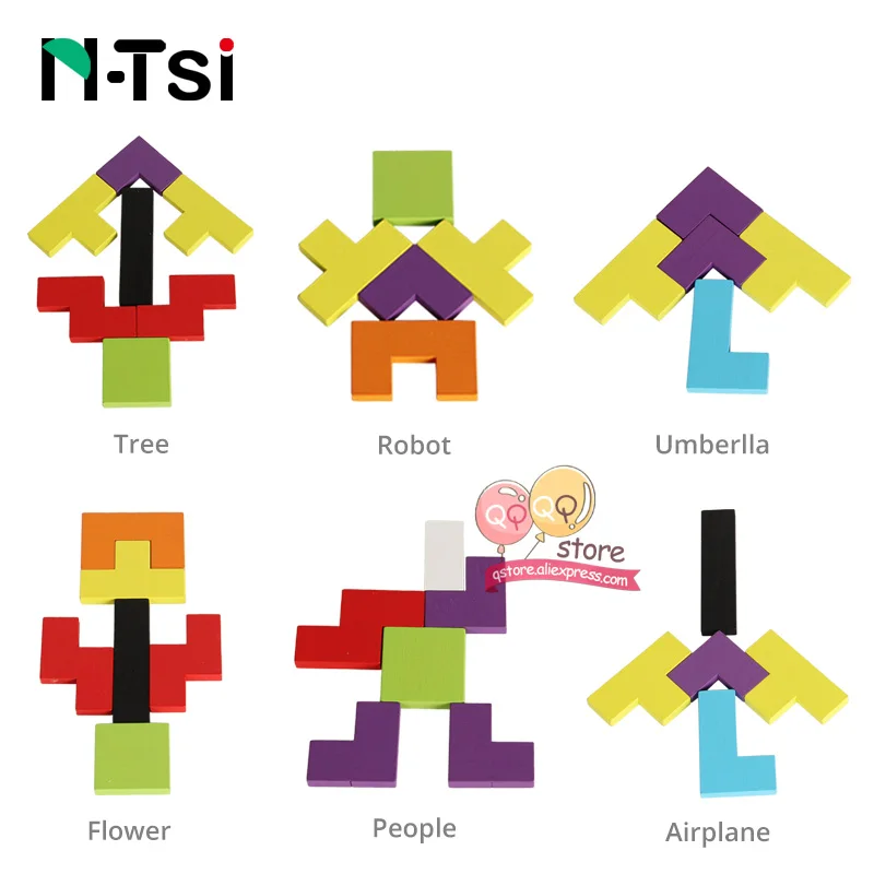 N-Tsi 40 шт. красочные деревянные интеллектуальные головоломки игры Развивающие игрушки для детей подарок