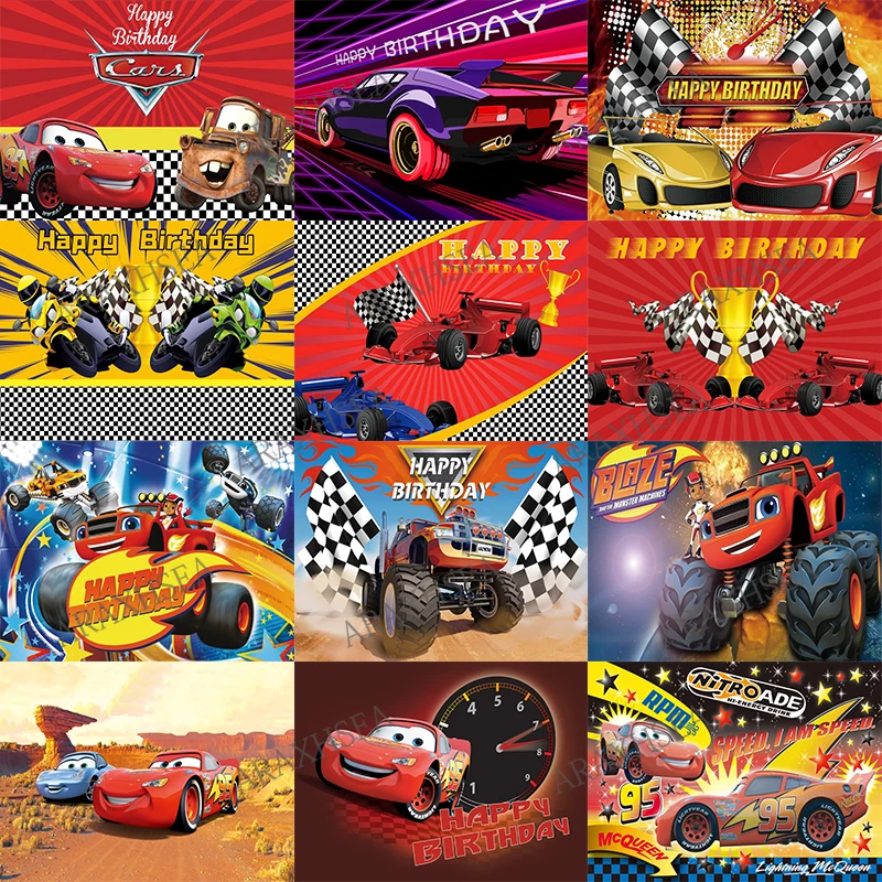 

Racing Cars Backdrop Boys Happy Birthday Party Kids Motorcycle Fire AlarmTruck Photograph Background Banner Decoration