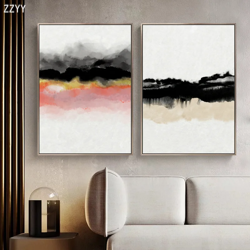 

Abstract Red Yellow Black Ink Painting Print Canvas Poster Simple Wall Art Pictures for Modern Living Room Home Decor (No Frame)