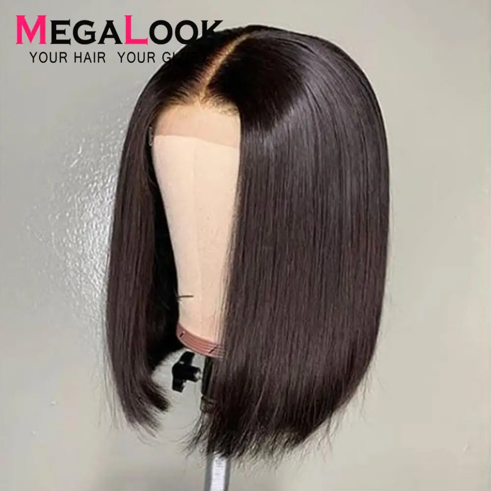 Megalook Ким К парик закрытие парик прямой 2by6 короткие человеческие волосы парик Боб кружевные парики бразильские волосы парики Короткие натуральный цвет Remy