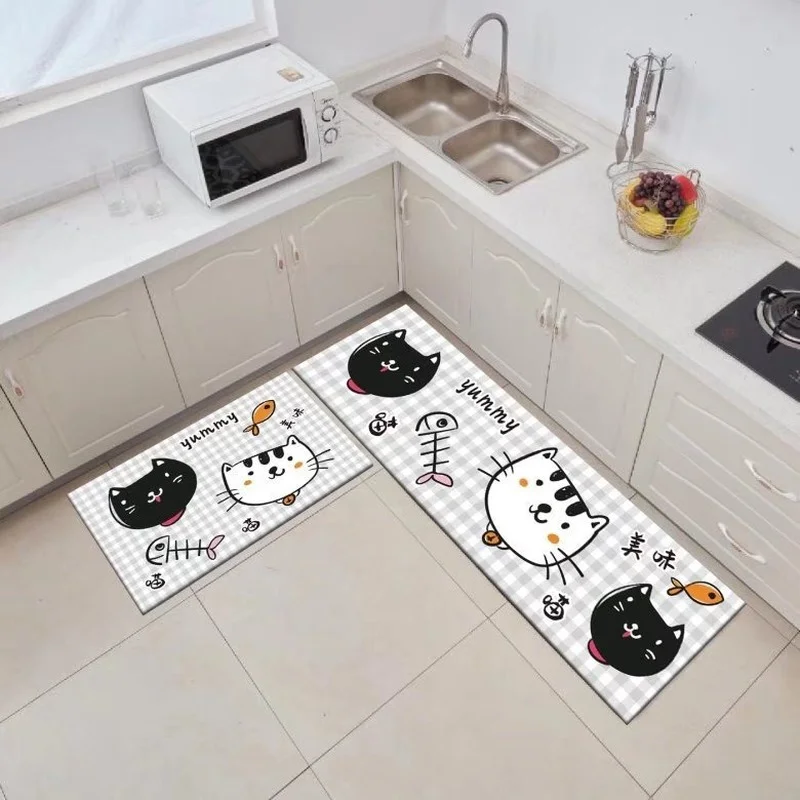 

Cartoon pets Kitchen Mat Home Entrance Doormat Hallway Bedroom Decoration Floor Carpet Balcony Bathroom Anti-Slip Long Rug