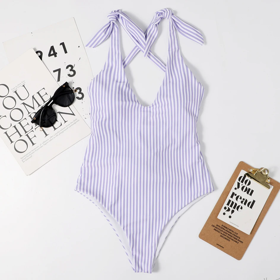 

Sexy Plus Size Women's Swimwear Female 2020 One Piece Swimsuit Striped Bathing Suit Woman Swimming Wear for Beachwear Monokini