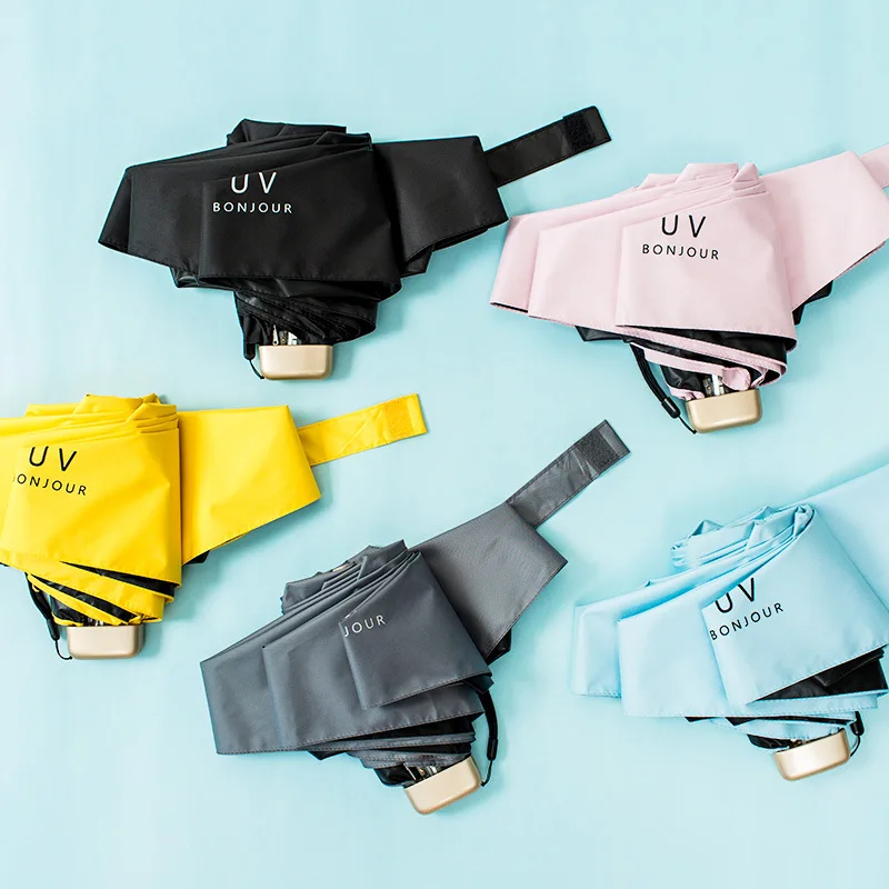 

Women's Sunscreen Ultra Light Small Sunny Umbrella Female Vinyl Parasol Mini Pocket 5 Folding Windproof Rain Umbrellas for Girl
