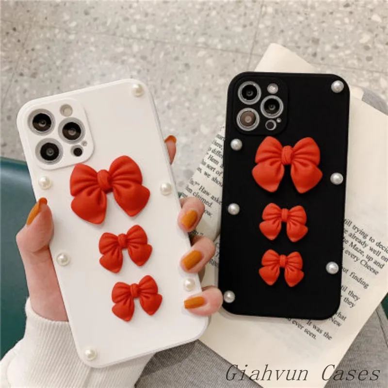

ins 3D Bowknot Pearl Soft Silicone Case For iPhone 11 12 Pro Max X XR XS MAX 8 8plus 7 6 6S Plus Mini 11ProMax Phone Cover Capa