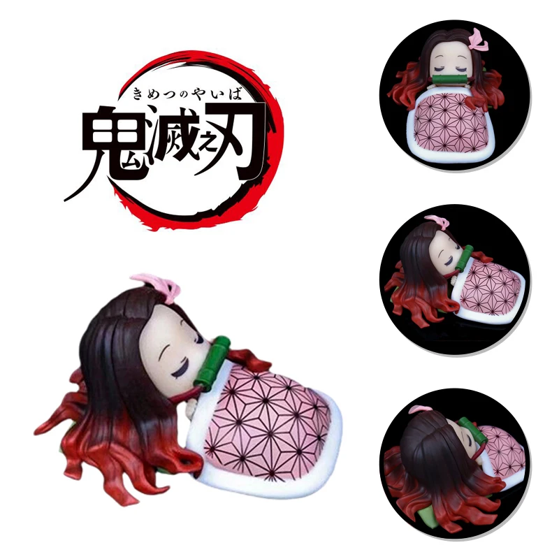 

9CM Anime Character Kamado Nezuko Figure Anime Demon Slayer Two-dimensional Cute Girl Kawaii Sleeping Posture Model PVC