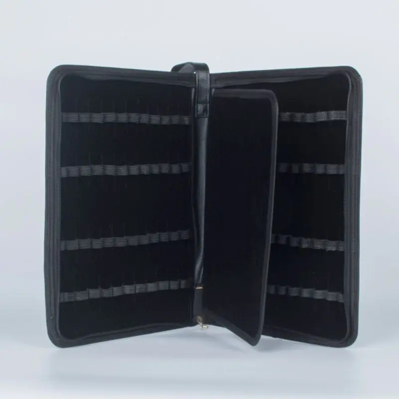 

1 pc preto caneta fonte cor couro do plutonio armazenamento caso titular para 48 canetas