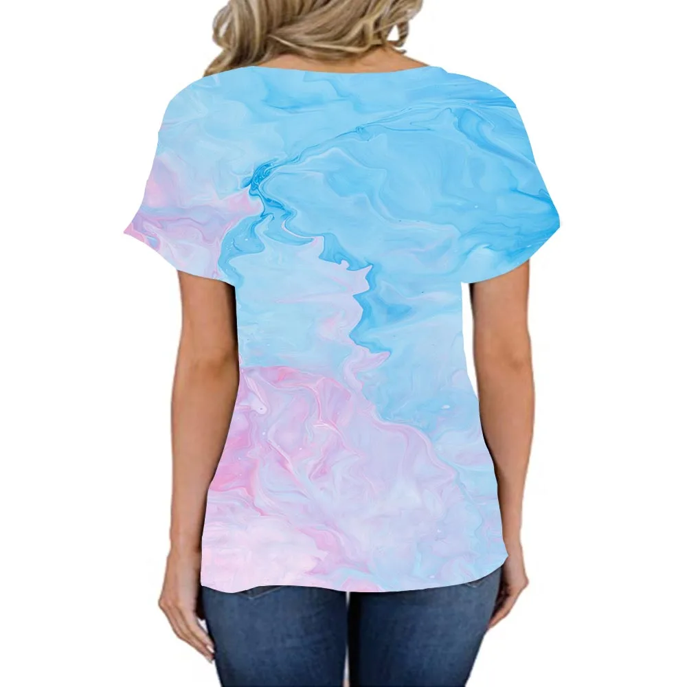 Женская Краски футболки Летние 3D с v образным вырезом принтом рубашка Топ арт