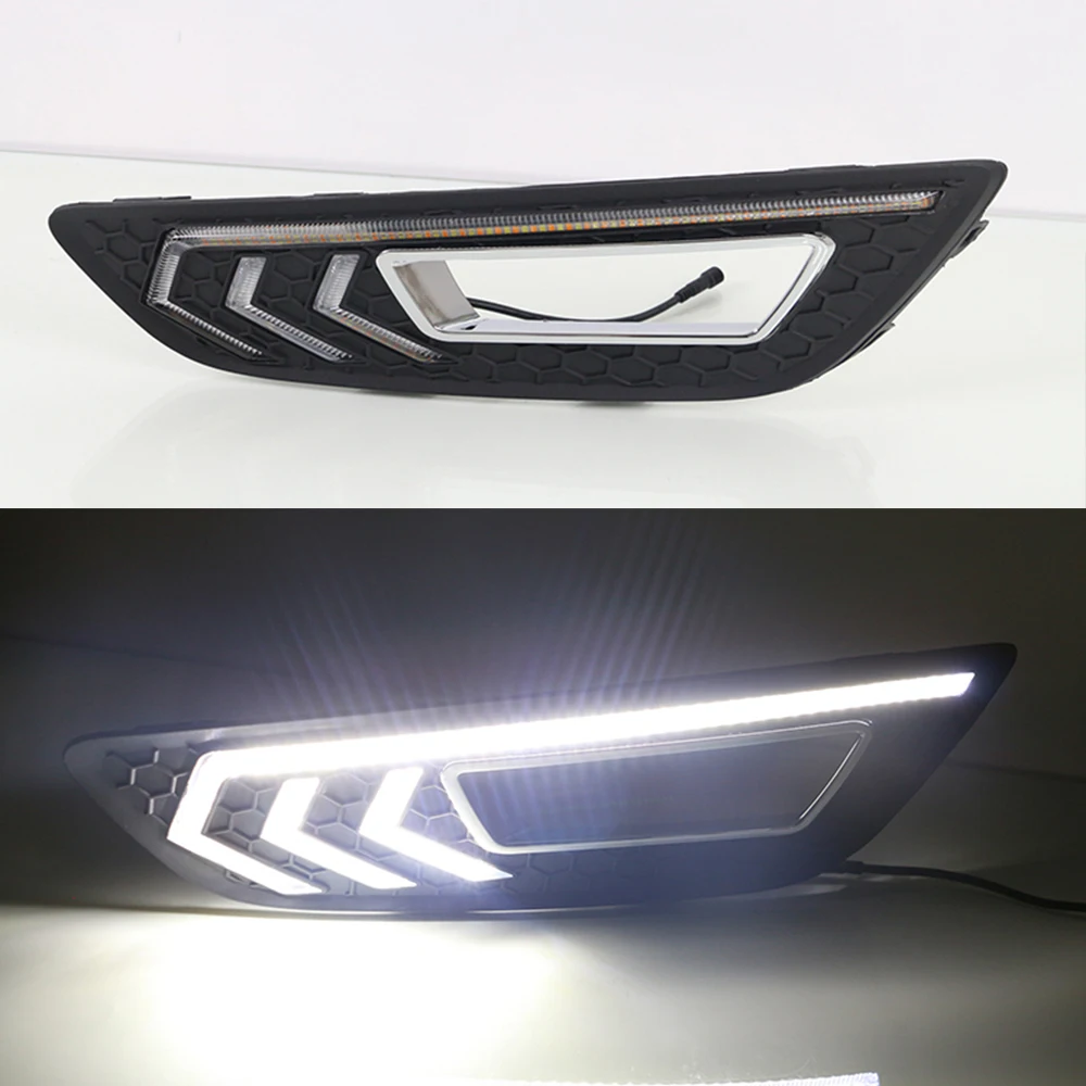 CSGJMY 2PCS For Ford Focus 3 mk3 2015 2016 2017 2018 LED DRL daytime running lights daylight with Yellow signal fog lamp | Автомобили и