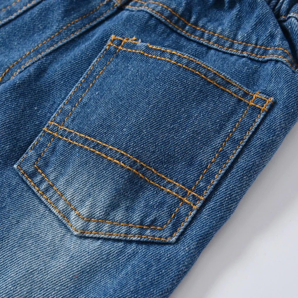 Детские модные однотонные джинсы для маленьких девочек и мальчиков длинные