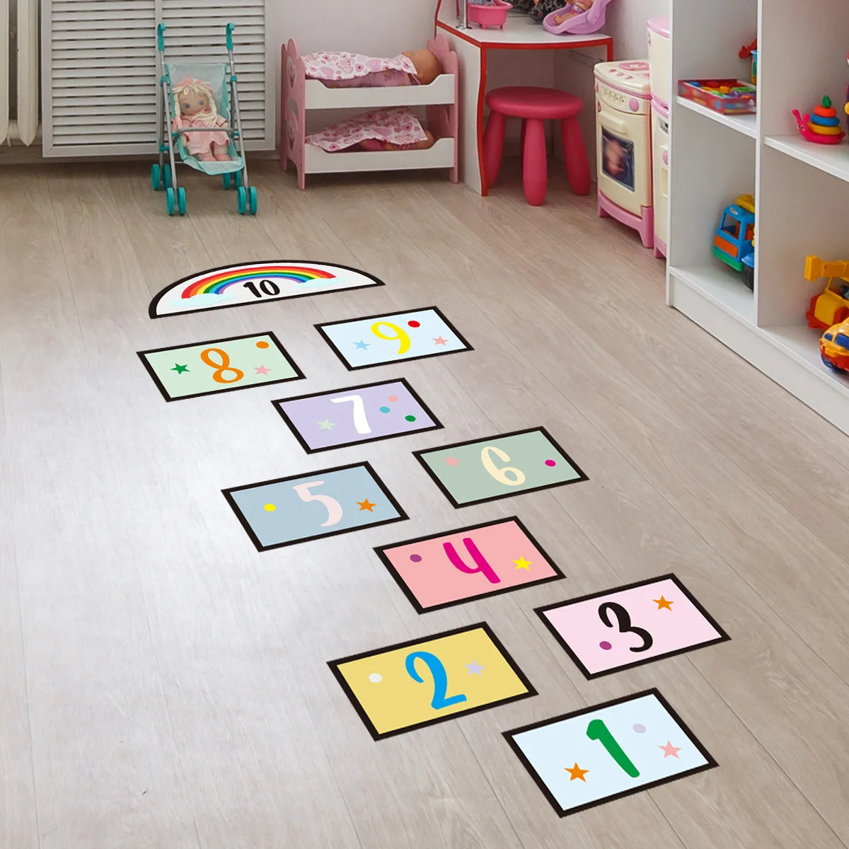 

Cartoon Digital Grid Kids Children Game Floor Stickers Hopscotch Jump Plaid Number Indoor Playroom Decals Baby Room Home Decor