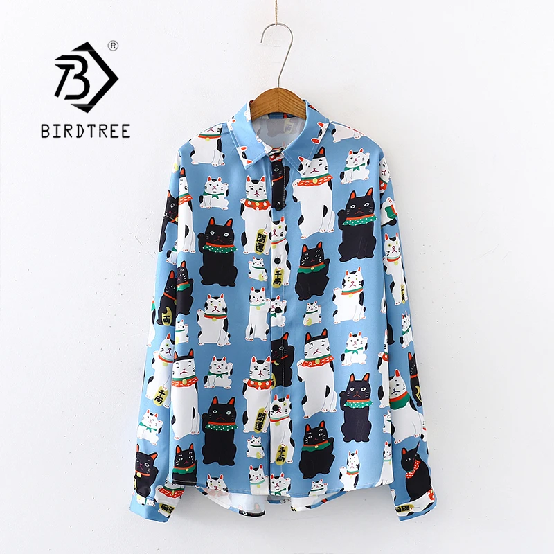Весна 2020 новинка женская шифоновая блузка с изображением из мультфильма Lucky Cat