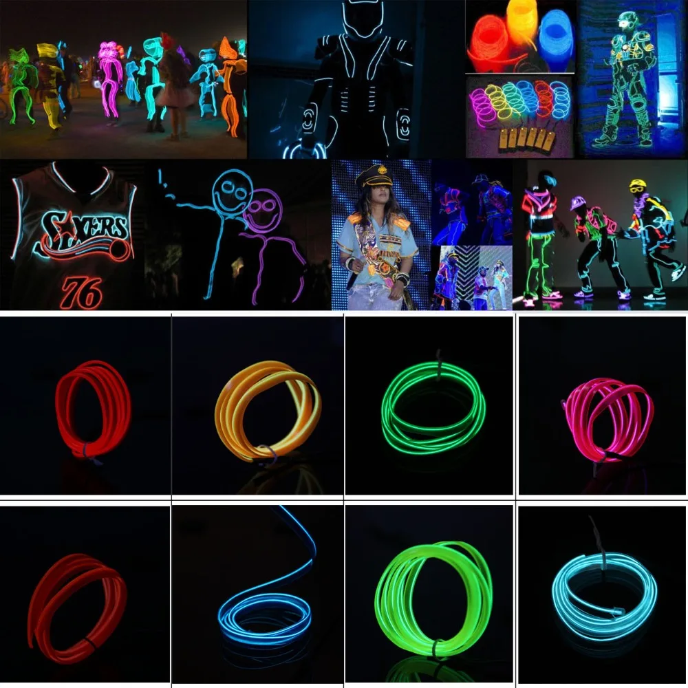 EL Wire неоновый светящийся светильник + 12V Инвертор Рождество/Хэллоуин/День