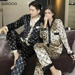 Bulk-buy Customized Men's Ice Snow Silk Couple Pajamas Spring and Autumn  Black Silk Homewear price comparison