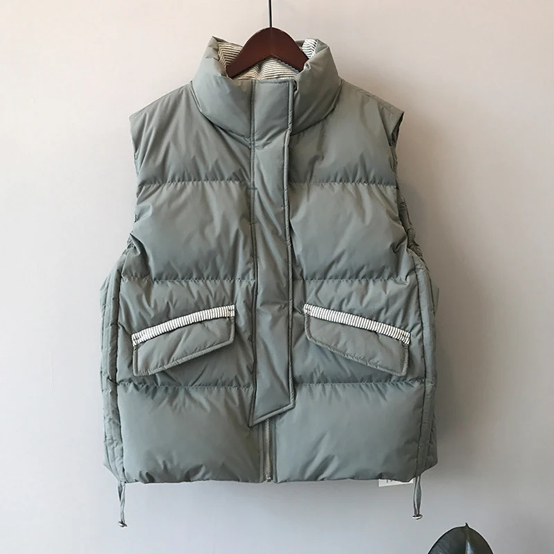 

2021 Cotton Down Women Vest Coat Stripe Thicken Winter Sleeveless Jacket Female Fashion Windproof Warm Waistcoat For Women