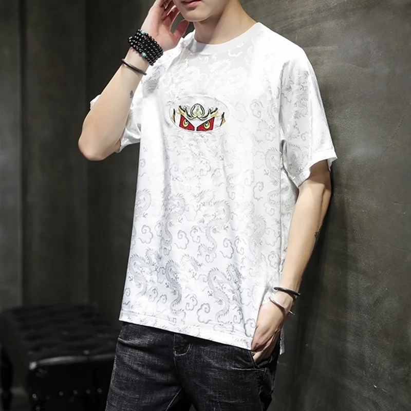 Китайский дракон рубашка Лето короткий рукав Harajuku Восточный стиль одежда