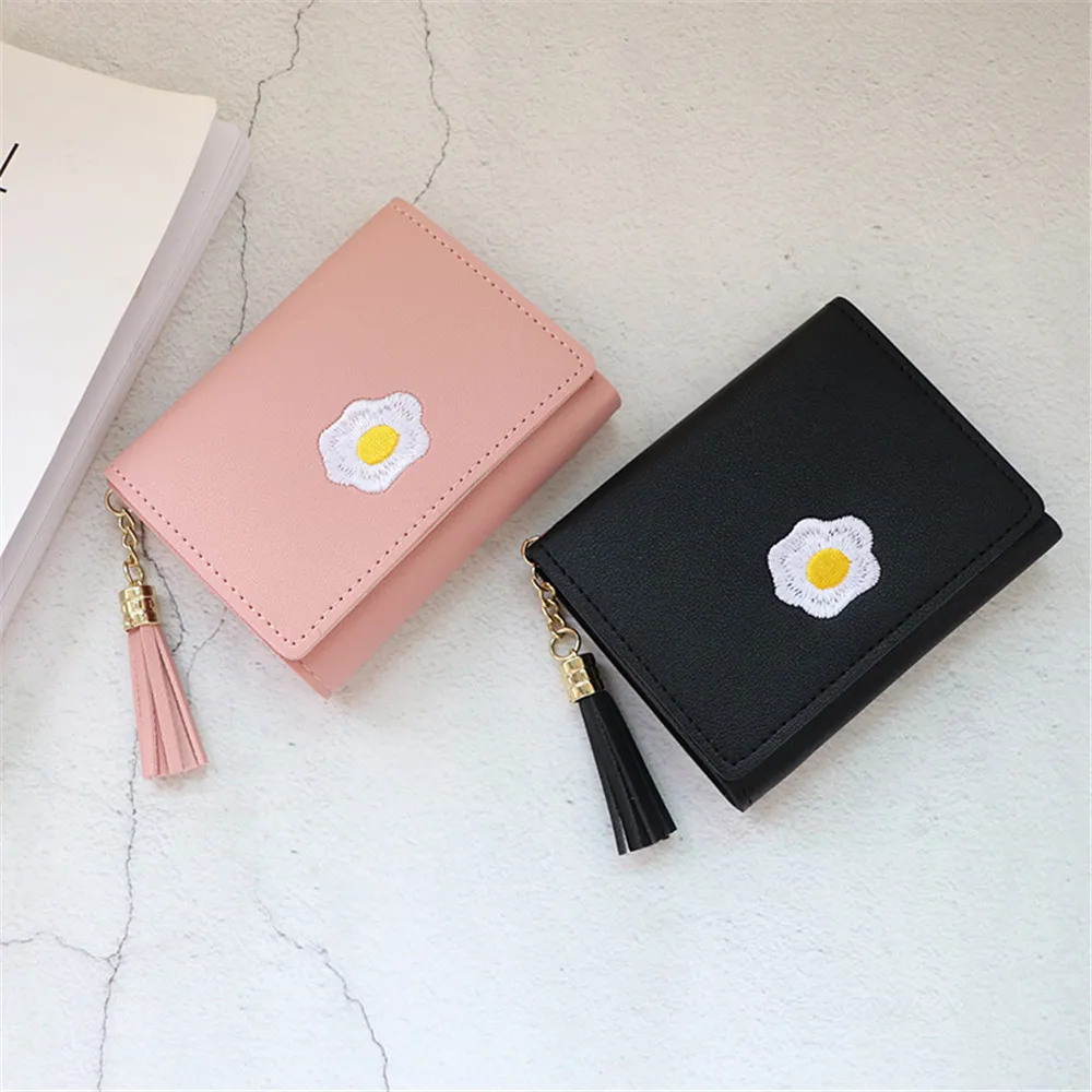 

1 Pc Women Cartoon Short Wallet Leather Fried Egg Cute Wallets Purse Card Holder Lady Female Fashion Short Coin Purse